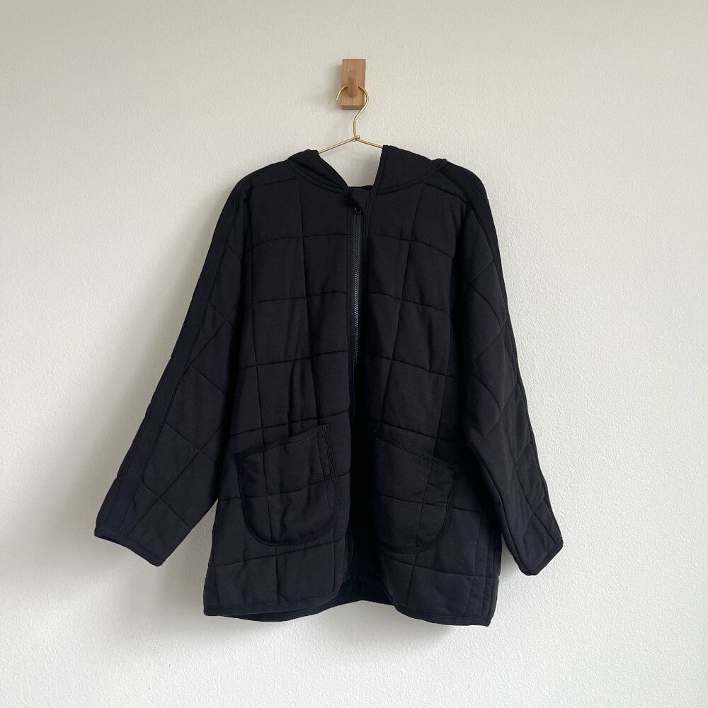 Lou & Grey Quilted Black Full Zip Signature Soft Hoodie - M